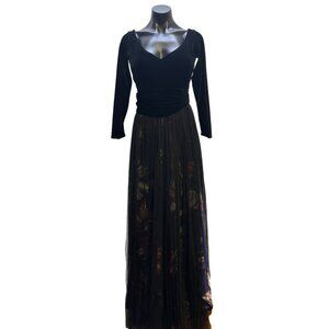 Chiara Boni Black Velvet & Floral Netting Gown Size 6